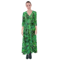 Jungle Green Abstract Art Button Up Maxi Dress by SpinnyChairDesigns