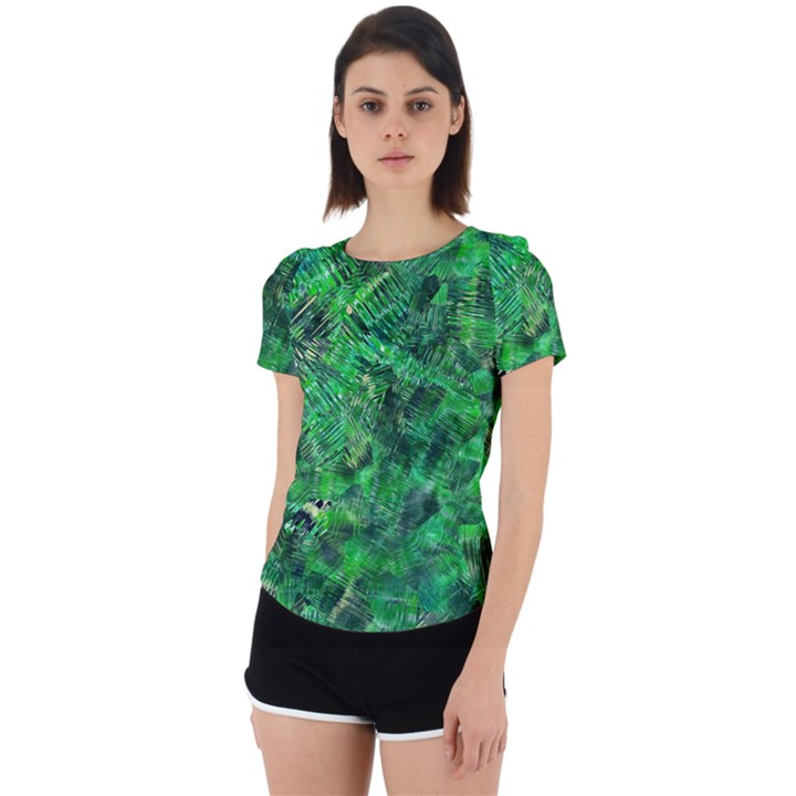 Jungle Green Abstract Art Back Cut Out Sport Tee