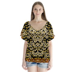 Free As A Flower And Frangipani In  Freedom V-neck Flutter Sleeve Top by pepitasart