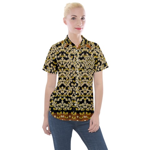 Free As A Flower And Frangipani In  Freedom Women s Short Sleeve Pocket Shirt by pepitasart