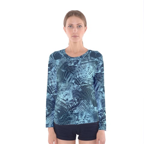 Teal Turquoise Abstract Art Women s Long Sleeve Tee by SpinnyChairDesigns