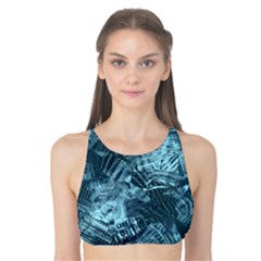 Teal Turquoise Abstract Art Tank Bikini Top by SpinnyChairDesigns