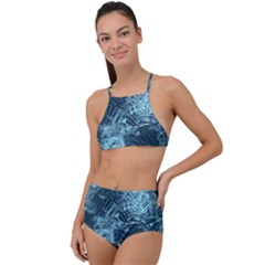 Teal Turquoise Abstract Art High Waist Tankini Set by SpinnyChairDesigns