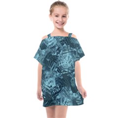 Teal Turquoise Abstract Art Kids  One Piece Chiffon Dress