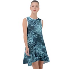 Teal Turquoise Abstract Art Frill Swing Dress by SpinnyChairDesigns