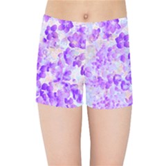 Purple Spring Flowers Kids  Sports Shorts by DinkovaArt