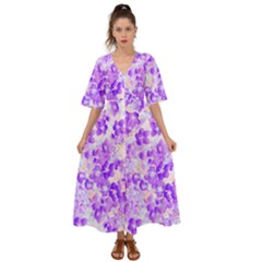 Purple Spring Flowers Kimono Sleeve Boho Dress by DinkovaArt