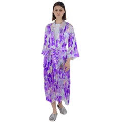 Purple Spring Flowers Maxi Satin Kimono