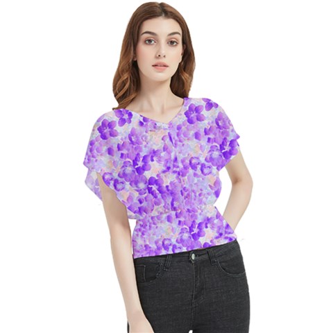 Purple Spring Flowers Butterfly Chiffon Blouse by DinkovaArt