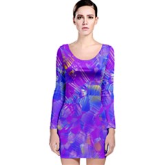 Fuchsia Magenta Abstract Art Long Sleeve Velvet Bodycon Dress by SpinnyChairDesigns