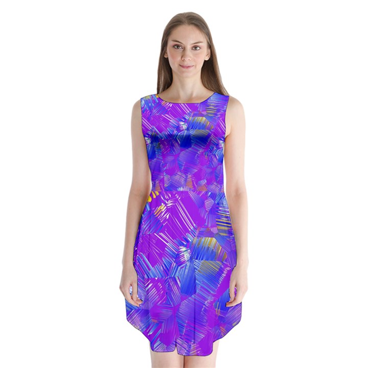 Fuchsia Magenta Abstract Art Sleeveless Chiffon Dress  