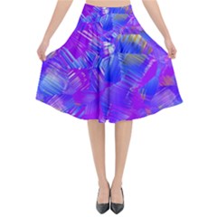 Fuchsia Magenta Abstract Art Flared Midi Skirt by SpinnyChairDesigns