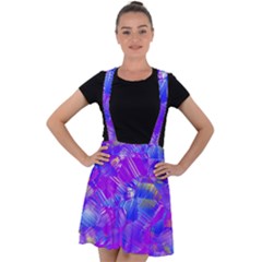 Fuchsia Magenta Abstract Art Velvet Suspender Skater Skirt by SpinnyChairDesigns