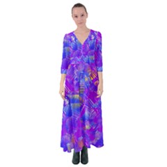 Fuchsia Magenta Abstract Art Button Up Maxi Dress by SpinnyChairDesigns