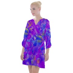 Fuchsia Magenta Abstract Art Open Neck Shift Dress