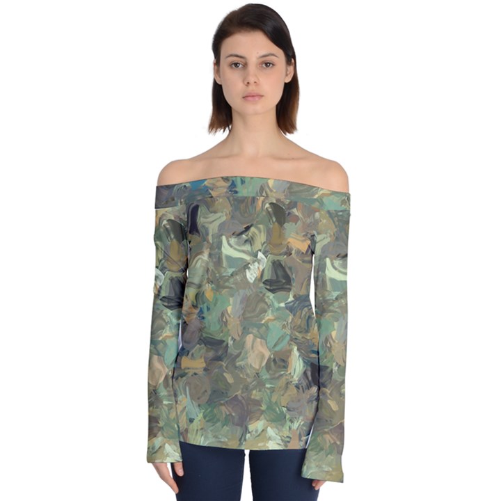 Earth Colors Abstract Art Off Shoulder Long Sleeve Top