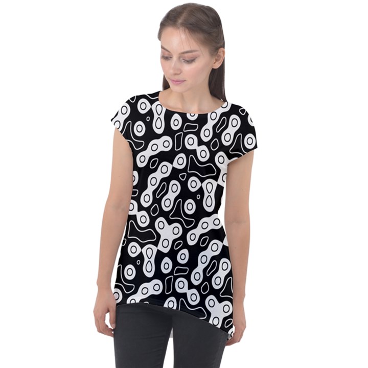 Black and White Abstract Art Cap Sleeve High Low Top