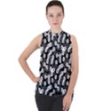 Black and White Abstract Art Mock Neck Chiffon Sleeveless Top View1