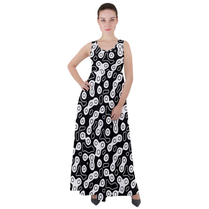 Black and White Abstract Art Empire Waist Velour Maxi Dress