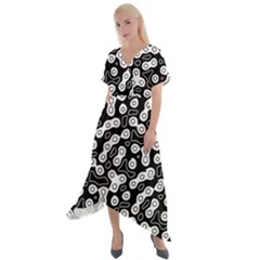 Black And White Abstract Art Cross Front Sharkbite Hem Maxi Dress by SpinnyChairDesigns