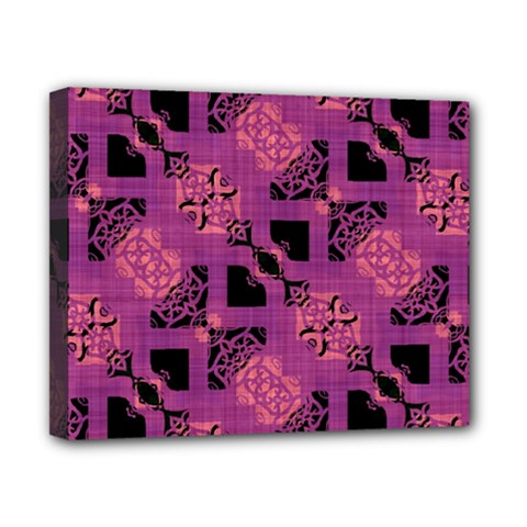 Fuchsia Black Abstract Checkered Stripes  Canvas 10  x 8  (Stretched)