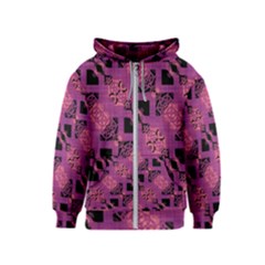 Fuchsia Black Abstract Checkered Stripes  Kids  Zipper Hoodie