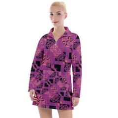 Fuchsia Black Abstract Checkered Stripes  Women s Long Sleeve Casual Dress