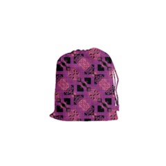 Fuchsia Black Abstract Checkered Stripes  Drawstring Pouch (xs) by SpinnyChairDesigns