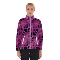 Fuchsia Black Abstract Checkered Stripes  Winter Jacket