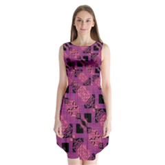 Fuchsia Black Abstract Checkered Stripes  Sleeveless Chiffon Dress  