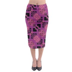 Fuchsia Black Abstract Checkered Stripes  Midi Pencil Skirt