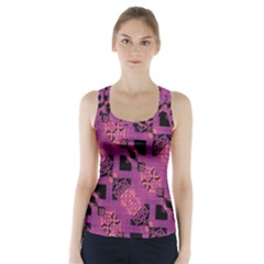 Fuchsia Black Abstract Checkered Stripes  Racer Back Sports Top