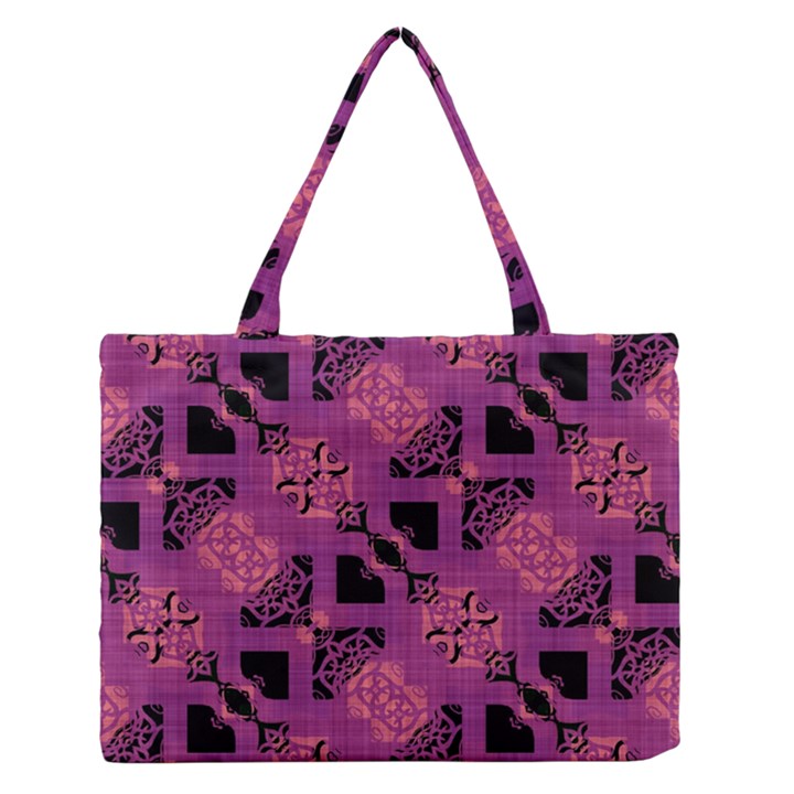 Fuchsia Black Abstract Checkered Stripes  Zipper Medium Tote Bag