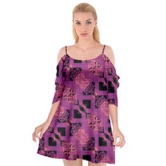 Fuchsia Black Abstract Checkered Stripes  Cutout Spaghetti Strap Chiffon Dress