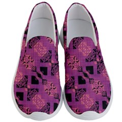 Fuchsia Black Abstract Checkered Stripes  Men s Lightweight Slip Ons by SpinnyChairDesigns