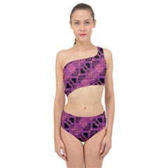 Fuchsia Black Abstract Checkered Stripes  Spliced Up Two Piece Swimsuit