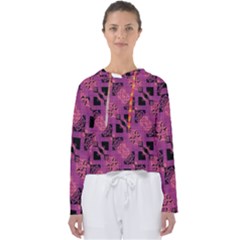 Fuchsia Black Abstract Checkered Stripes  Women s Slouchy Sweat