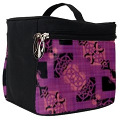 Fuchsia Black Abstract Checkered Stripes  Make Up Travel Bag (Big)