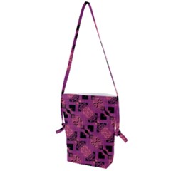 Fuchsia Black Abstract Checkered Stripes  Folding Shoulder Bag by SpinnyChairDesigns