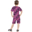 Fuchsia Black Abstract Checkered Stripes  Kids  Tee and Shorts Set View2