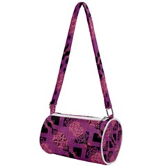 Fuchsia Black Abstract Checkered Stripes  Mini Cylinder Bag by SpinnyChairDesigns