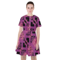 Fuchsia Black Abstract Checkered Stripes  Sailor Dress