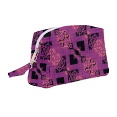 Fuchsia Black Abstract Checkered Stripes  Wristlet Pouch Bag (Medium)