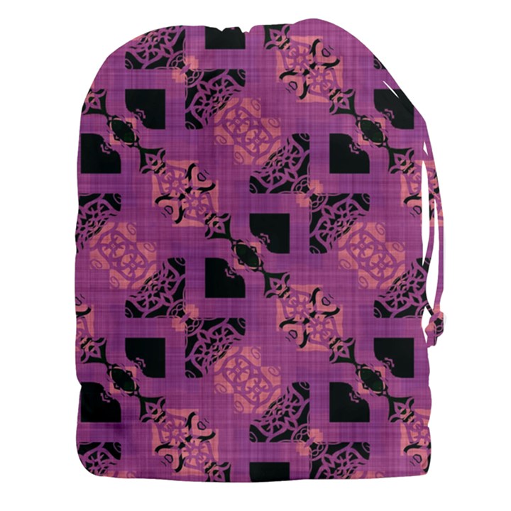 Fuchsia Black Abstract Checkered Stripes  Drawstring Pouch (3XL)