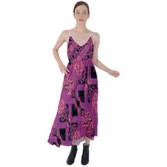 Fuchsia Black Abstract Checkered Stripes  Tie Back Maxi Dress