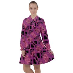 Fuchsia Black Abstract Checkered Stripes  All Frills Chiffon Dress by SpinnyChairDesigns