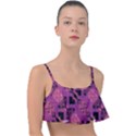 Fuchsia Black Abstract Checkered Stripes  Frill Bikini Top View1