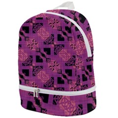 Fuchsia Black Abstract Checkered Stripes  Zip Bottom Backpack