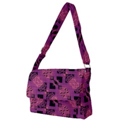 Fuchsia Black Abstract Checkered Stripes  Full Print Messenger Bag (L)