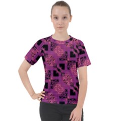 Fuchsia Black Abstract Checkered Stripes  Women s Sport Raglan Tee